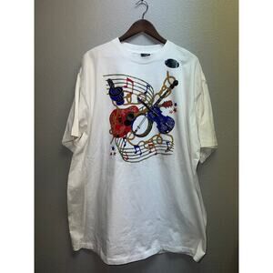 Vintage Diamond Dust Shirt Guitar Musical Notes Country Music White Tee 2XL